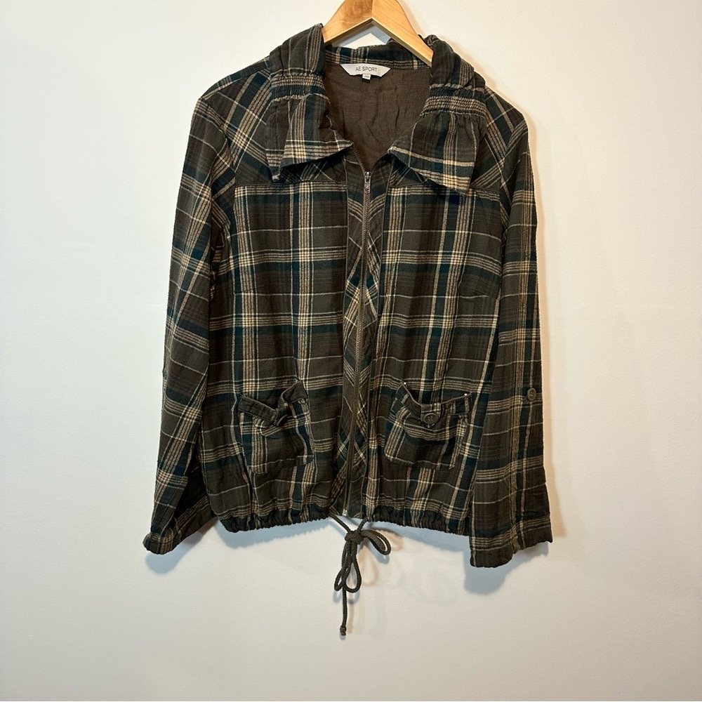 AE Sport Green Plaid Lightweight Jacket